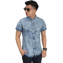 Kemeja Pendek Denim Bone Acid Wash