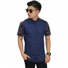 Kemeja Pendek Kombinasi Batik Navy