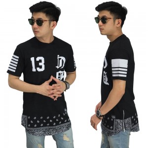 Longline T-Shirt Bottom Paisley Tribal Black