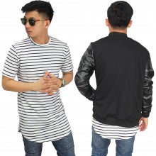 Longline T-Shirt Soft Stripe White