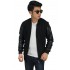 Jaket Bomber Sleeve Leather Black