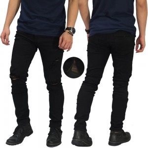 Jeans Thigh And Knee Rips Ankle Zip Black