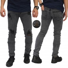 Jeans Thigh And Knee Rips Ankle Zip Grey