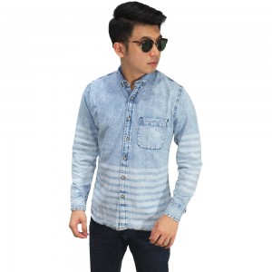 Kemeja Denim Under Stripe Soft Blue