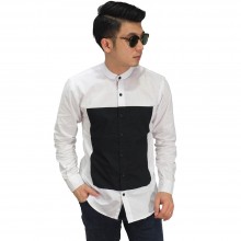 Kemeja Grandad Square Block White