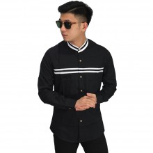 Kemeja Grandad With List Black