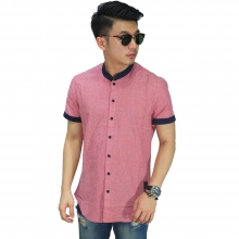 Kemeja Pendek Grandad Casual Soft Pink