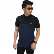 Polo Shirt Grandad Collar Black Bottom Navy
