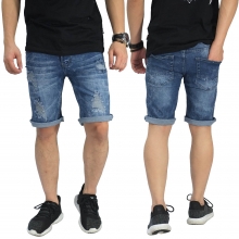Celana Pendek Jeans 4 Ripped Dark Blue
