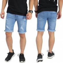 Celana Pendek Jeans 4 Ripped Soft Blue