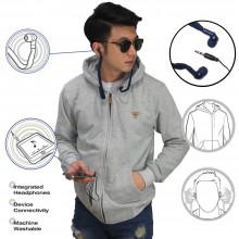 Jaket Hoodie With Earphone Soft Grey