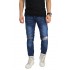 Jeans Knee Rips With Ankle Zip Dark Blue
