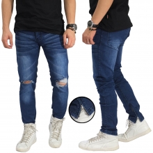 Jeans Knee Rips With Ankle Zip Dark Blue