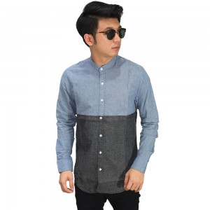 Kemeja Grandad Two Tone Blue And Grey
