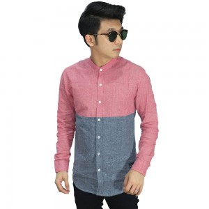 Kemeja Grandad Two Tone Pink And Grey
