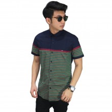 Kemeja Pendek Under Stripe Navy Green