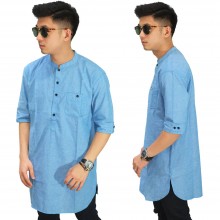 Baju Koko Kurta Gamis 3/4 Soft Blue