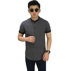 Kemeja Pendek Grandad Casual Dark Grey