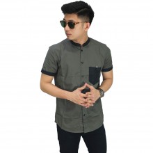 Kemeja Pendek Grandad With Pocket Dark Grey