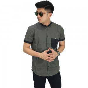 Kemeja Pendek Grandad With Pocket Dark Grey
