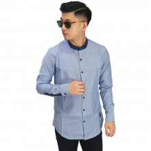 Kemeja Grandad Collar List Blue