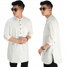 Baju Muslim Kurta Gamis 3/4 Polos Soft Cream