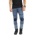 Jeans Ripped With Biker Patch Snow Wash Blue