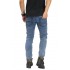 Jeans Ripped With Biker Patch Snow Wash Blue