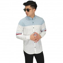 Kemeja Top Combination Soft Blue And White