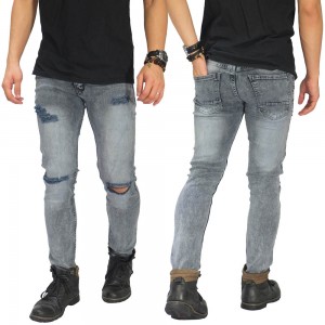 Jeans Ripped On Knee And Thigh Snow Grey