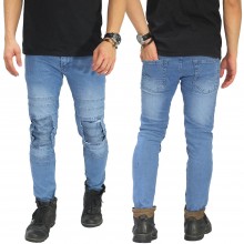 Jeans Ripped With Biker Patch Soft Blue