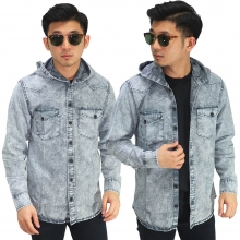 Kemeja Denim Hooded Soft Grey