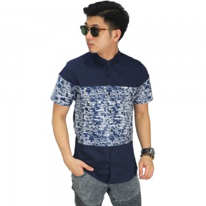 Kemeja Pendek Combine Abstract Motif Navy