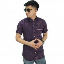 Kemeja Pendek Denim Pocket List Maroon