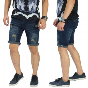 Celana Pendek Jeans 4 Ripped Dark Indigo