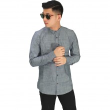 Kemeja Grandad Basic Oxford Dark Grey