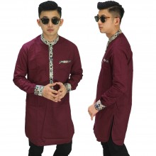 Baju Muslim Kurta Gamis List Batik Maroon