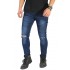 Biker Jeans Ripped On Knee Dark Blue
