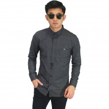 Kemeja Formal Hidden Button Dark Grey