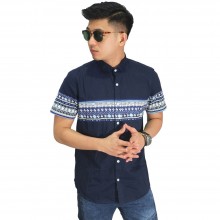 Kemeja Pendek Middle Block Tribal Dark Navy