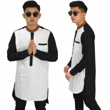Baju Koko Kurta Gamis White Combination Black