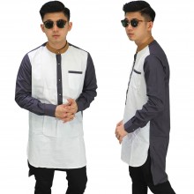 Baju Koko Kurta Gamis White Combination Grey