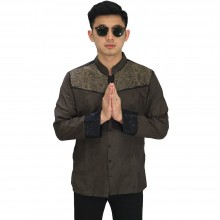 Baju Koko Panjang Combi Motif Dark Brown