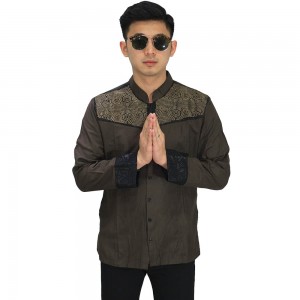 Baju Koko Panjang Combi Motif Dark Brown