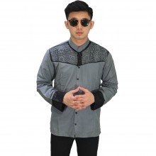 Baju Koko Panjang Combi Motif Grey
