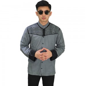 Baju Koko Panjang Combi Motif Grey