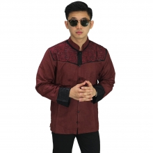 Baju Koko Panjang Combi Motif Maroon
