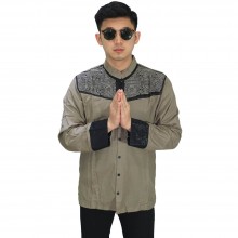 Baju Koko Panjang Combi Motif Soft Brown