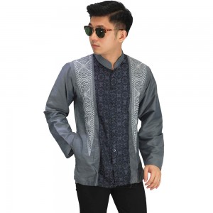 Baju Koko Panjang Elegan Bordir Dark Grey