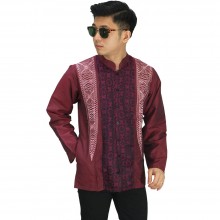Baju Koko Panjang Elegan Bordir Maroon